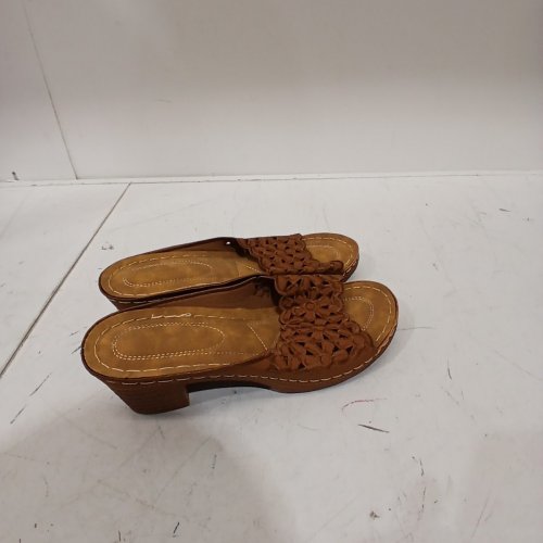 WOMANS OPEN TOE WEDGE SANDALS - 12 - BROWN image 3