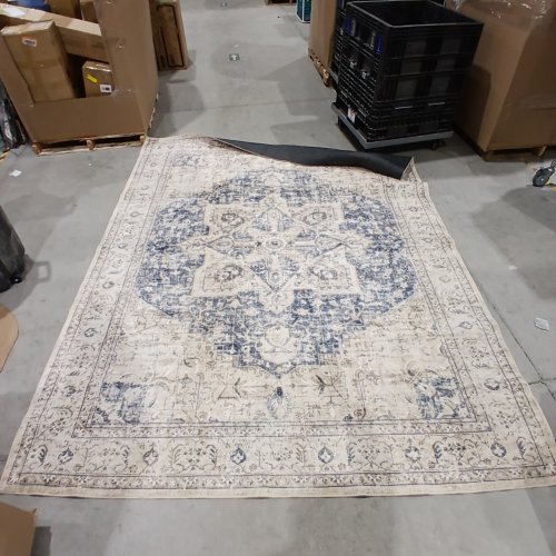 ORNAMENTAL MEDALLION AREA RUG - 10FT X 8FT - IVORY AND BLUE image 2