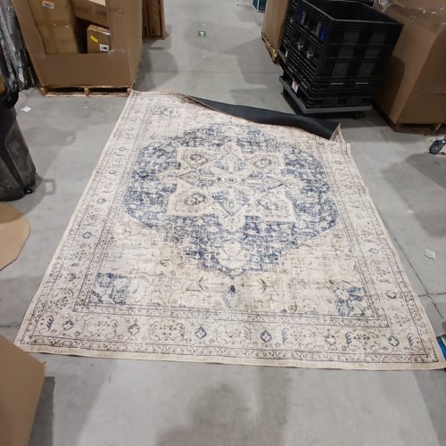 ORNAMENTAL MEDALLION AREA RUG - 10FT X 8FT - IVORY AND BLUE image 3