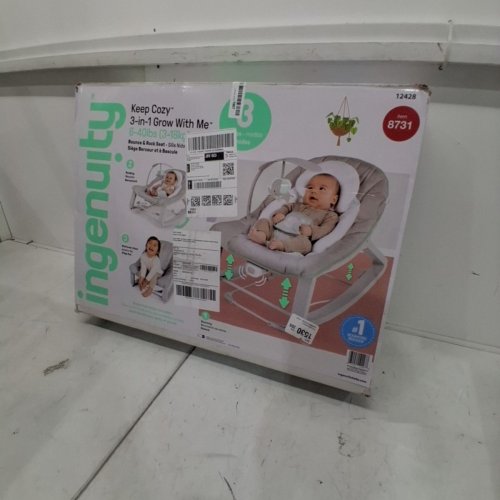 INGENUITY 3-IN-1 KEEP COZY GROW WITH ME VIBRATING BABY BOUNCER, ROCKER & CHAIR - 40LBS CAPACITY - WEAVER THEME GREY/WHITE/GREEN (MODEL: ‎12428) image 6