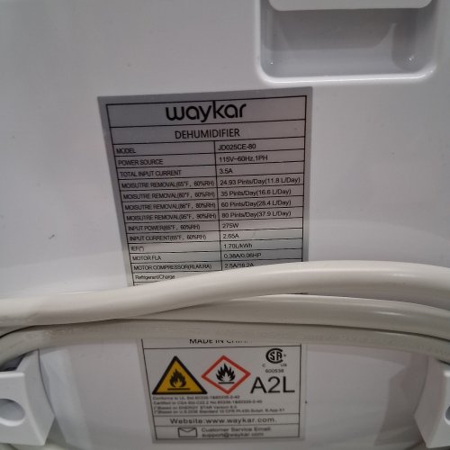 WAYKAR ENERGY STAR DEHUMIDIFIER FOR SPACES UP TO 6,000 SQ. FT - 1.14GAL - WHITE (MODEL: JD025CE-120) image 6
