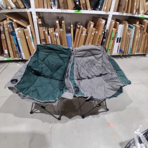 2PC NORTHROAD OVERSIZED FOLDING CAMPING CHAIR WITH CUP HOLDER - 300LBS CAP - GREEN/GREY image 2