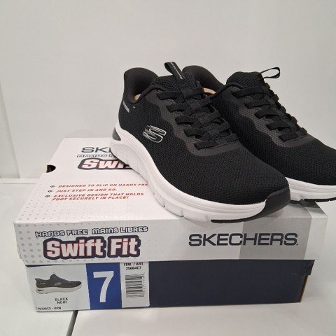 WOMEN'S SKECHERS HANDS FREE SWIFT FIT SLIP ON SNEAKERS - 7 - BLACK / WHITE (STYLE: 179326CS / 2566408) image 2