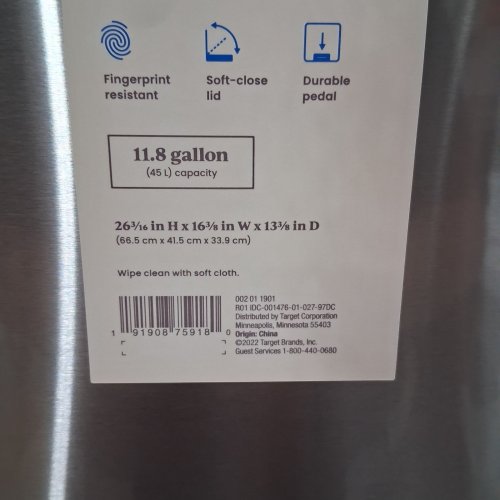 BRIGHTROOM TRASH CAN - 11.8 GAL/45 L - SLOW CLOSE - STAINLESS STEEL image 2