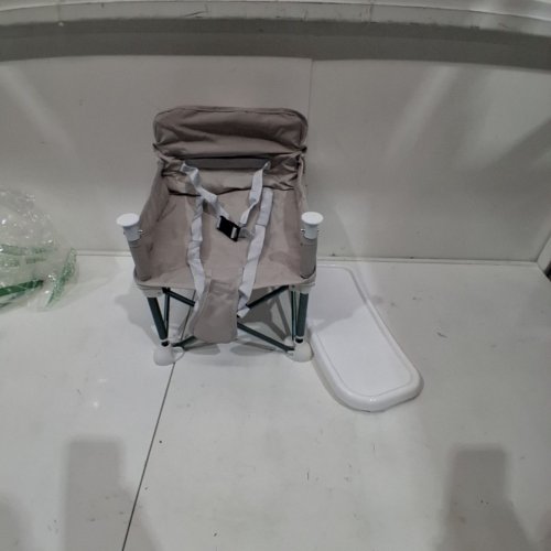 PANDAEAR PORTABLE TRAVEL BABY CAMPING CHAIR SEAT WITH TRAY STRAPS AND CARRYING BAG - 37LB CAP - GREY/WHITE (MODEL: XJ-906) image 2