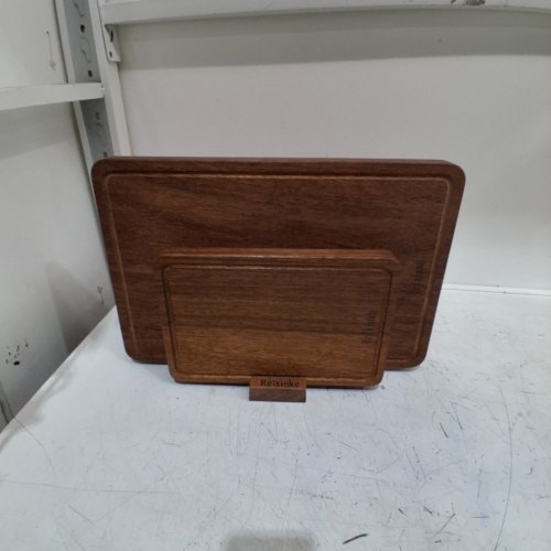 3PC SOLID TEAK WOOD CUTTING BOARD SET WITH STAND - 14." X 9.5" & 11" X 7" - WOOD (MODEL: RELXINKE-2026) image 3