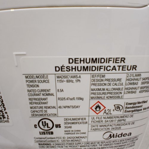 MIDEA ENERGY STAR CERTIFIED DEHUMIDIFIER WITH REUSABLE AIR FILTER AND APP CONTROL - 4,500 SQ.FT - 23.6L - WHITE (MODEL: MAD50C1AWS-A) image 7