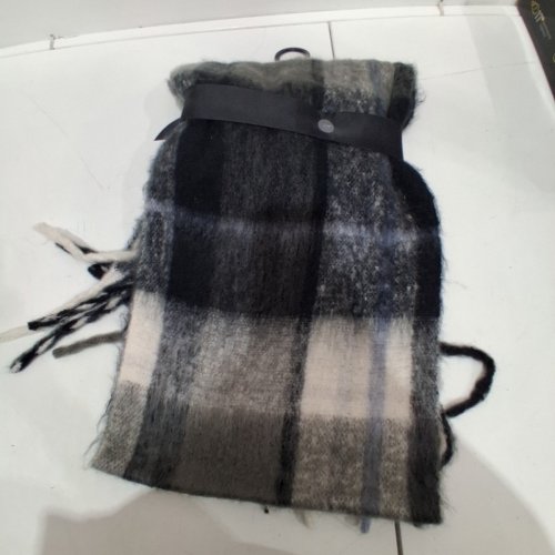 2PC TIME AND TRU PLAID FRINGED SCARF AND HAT - OSFM - BLACK/GRAY image 4