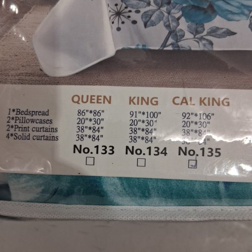 9PC FLORAL BEDSPREAD SET WITH PILLOWCASES AND CURTAINS - CALIFORNIA KING BEDSPREAD 92" X 106" - BLUE AND WHITE FLORAL (STYLE: NO. 135) image 3