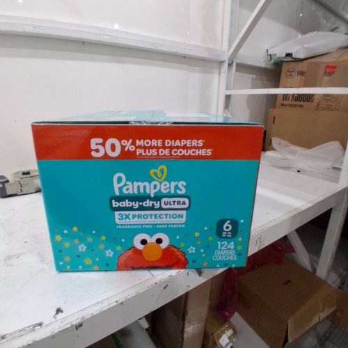 124PK PAMPERS BABY DRY ULTRA FRAGRANCE FREE 3X PROTECTION DIAPERS - SIZE 6 (35LB+) image 2