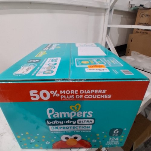 124PK PAMPERS BABY DRY ULTRA FRAGRANCE FREE 3X PROTECTION DIAPERS - SIZE 6 (35LB+) image 3