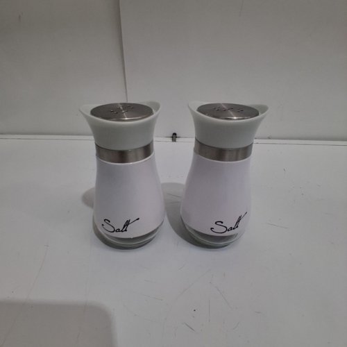 2PK MANUAL GLASS SALTSHAKERS - WHITE image 2
