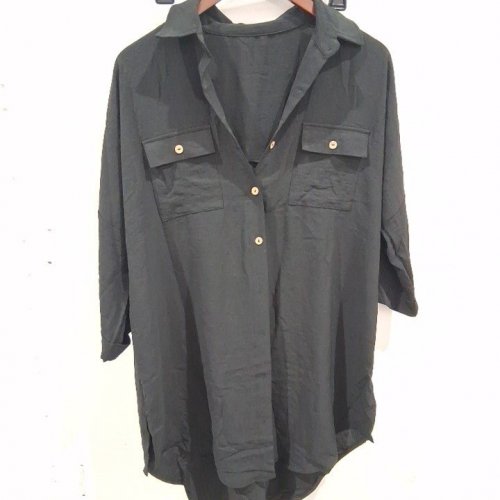 WOMEN'S COLLARED BUTTON-FRONT SHIRT - MEDIUM - BLACK image 2