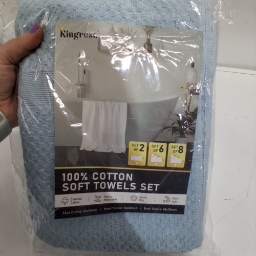 2PK KINGREST COTTON BATH TOWELS - 28" X 55" - LIGHT BLUE image 3