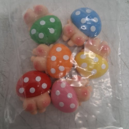 6PC RESIN MUSHROOM BUTTS CRAFT DECOR - 1" - MULTICOLOR image 3