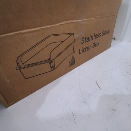 2PK HIGH SIDED ENCLOSED METAL CAT LITTER BOX WITH LID - 19" X 14" X 6" - LIGHT GREY/NAVY BLUE/SILVER (MODEL: XM-2PS) image 2