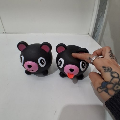 2PK BEAR TONGUE OUT SQUEEZE TOYS - BLACK AND PINK image 2
