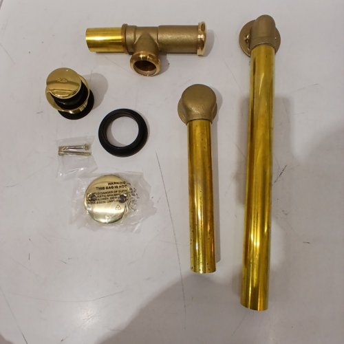 TUBULAR BATH DRAIN KIT WITH TIP-TOE BATH DRAIN STOPPER - 18" - POLISHED BRASS image 3