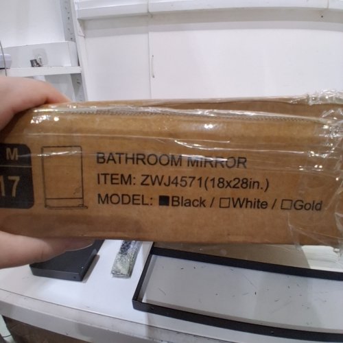 KEONJINN BATHROOM MIRROR WITH BUILT IN SHELF, ROUNDED CORNER MIRROR - 18" X 28" - BLACK image 2