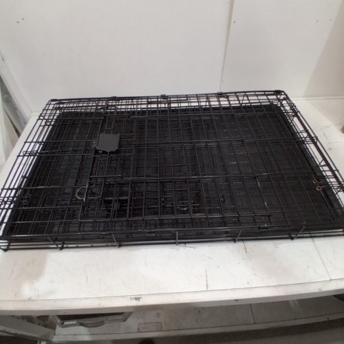 AMAZON BASICS FOLDABLE METAL WIRE DOUBLE DOOR DOG CRATE WITH TRAY - 36" X 23" X 25" - BLACK (MODEL: ‎9001N-36B) image 2
