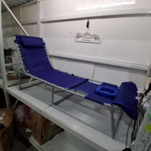 GARVEE FOLDABLE TANNING CHAIR WITH FACE HOLE AND SMALL FOLDABLE TABLE - 74"X22" - BLUE/GREY (MODEL: PPG_34V7YJK3) image 2