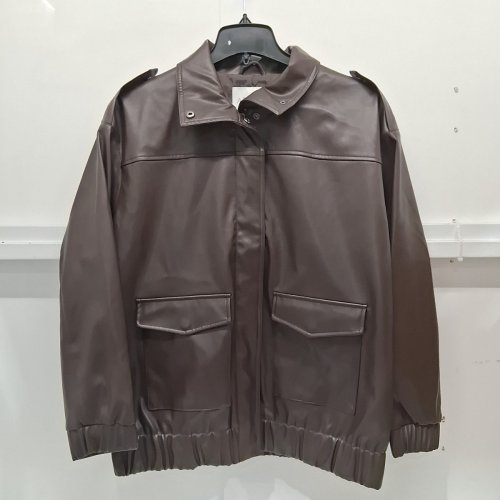WOMEN'S APIRCOT PATCH POCKET LEATHER OVERSIZED BOMBER JACKET - SMALL - BROWN image 5