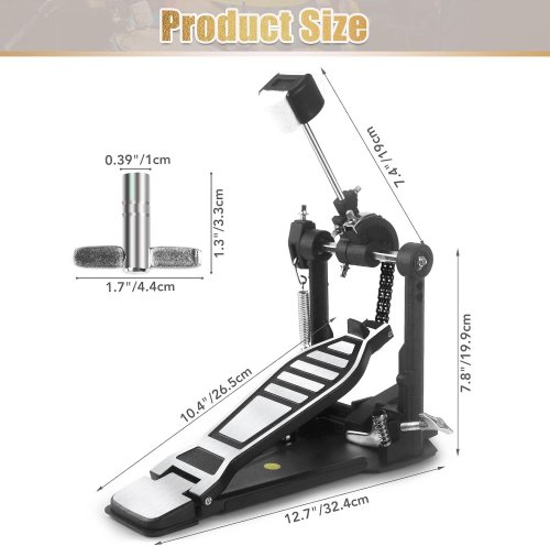 SETEOL SINGLE KICK BASS DRUM PEDAL - 12.7" X 10.4" X 7.8" - BLACK image 2