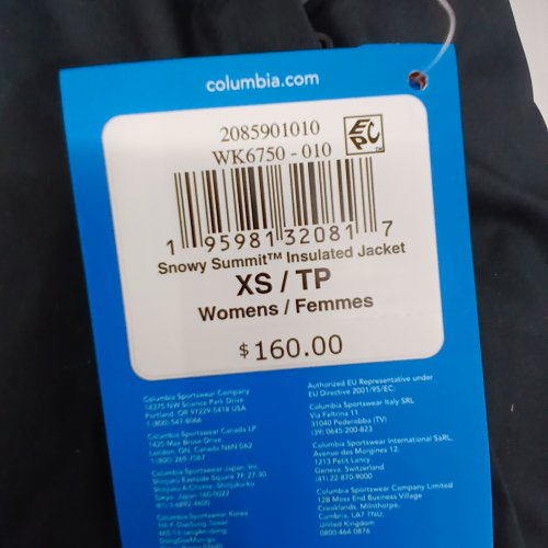WOMEN'S COLUMBIA SNOWY SUMMIT INSULATED JACKET - EXTRA SMALL - BLACK (STYLE: WK6750) image 3
