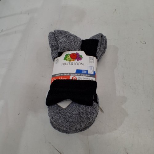3PR WOMEN'S FRUIT OF THE LOOM ON HER FEET CREW SOCKS - SHOE SIZE 4-10 - GREY / BLACK image 2