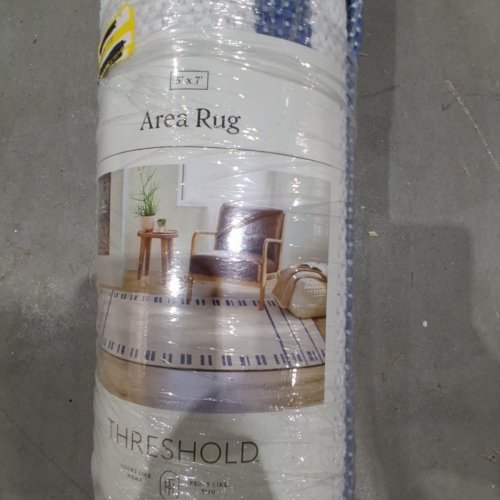 THRESHOLD BROKEN STRIPED WOVEN AREA RUG- 5FT X 7FT - CREAM/BLUE (MODEL: 066 04 7700) image 4