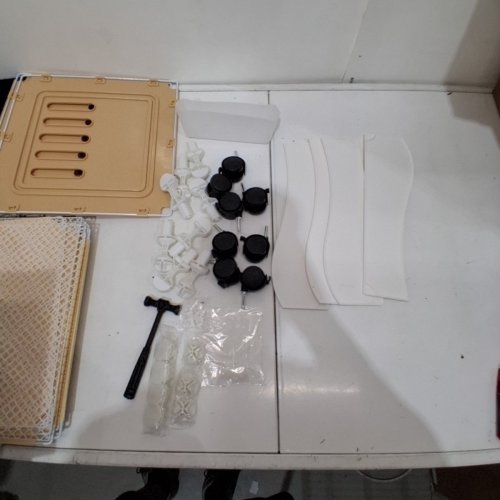 INDOOR SMALL ANIMAL CAGE WITH PULL-OUT TRAYS - METAL WIRE / PLASTIC PANELS - YELLOW/WHITE image 5