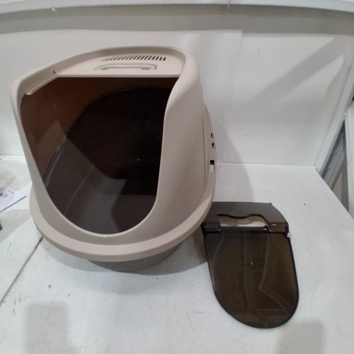 AMAZON BASICS NO MESS HOODED CAT LITTER BOX - LARGE - TAN/GREY image 2