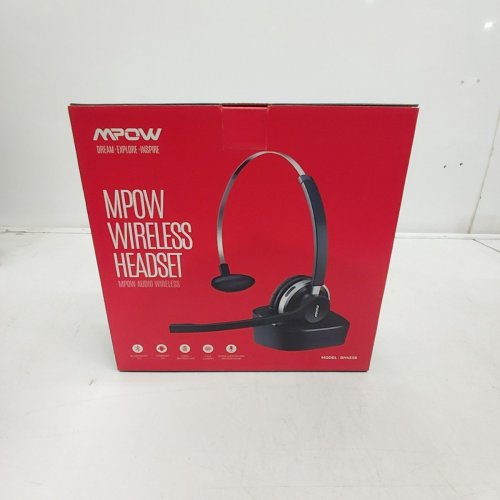 MPOW HC3 WIRELESS BLUETOOTH HEADSET WITH CHARGING DOCK - BLACK WITH SILVER TRIM (MODEL: BH433B) image 3