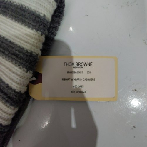 THOM BROWNE RIBBED 4-BAR CASHMERE CUFF BEANIE HAT - ONE SIZE - MEDIUM GREY (MODEL: MKH009A-00011) image 4
