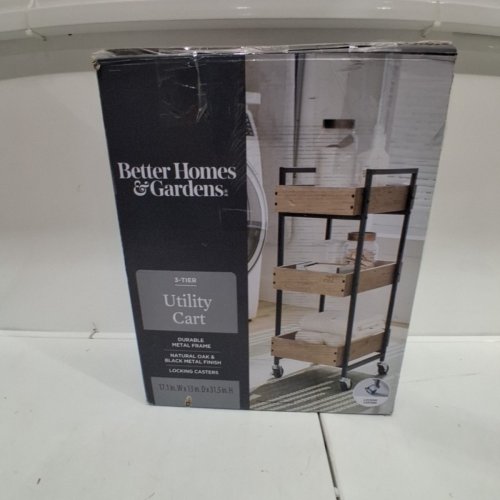 BETTER HOMES & GARDENS 3-TIER UTILITY CART - 17.1" X 13" X 31.5" - NATURAL OAK / BLACK image 12