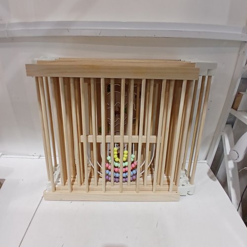 BLEKOO PORTABLE WOODEN BABY PLAYPEN WITH GATE FOLDABLE 10-SIDED ACTIVITY CENTER - 56" X 83" X 24" - BEIGE image 2