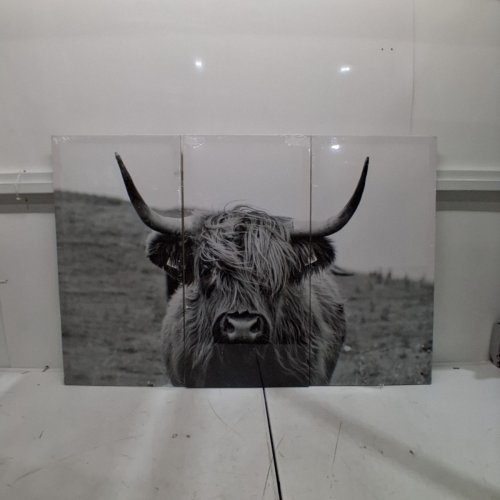 3PC HIGHLAND COW CANVAS WALL ART - NATURE PHOTOGRAPH CANVAS ART - 48" X 32" - BLACK/WHITE image 4