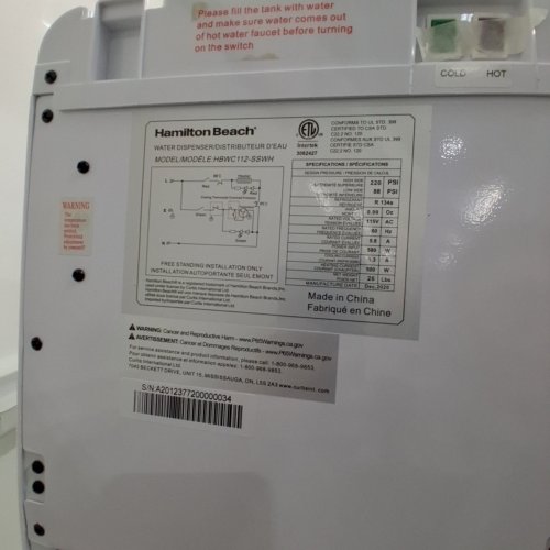 HAMILTON BEACH HOT AND COLD FREESTANDING WATER DISPENSER - 115 V - 580W - WHITE / BLACK (MODEL: HBWC112-SWH) image 3