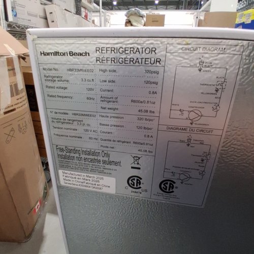 HAMILTON BEACH 3.3CUFT COMPACT REFRIGERATOR - WHITE - (MODEL: HBR33MWEE02) image 10