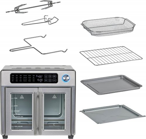 EMERIL LAGASSE STAINLESS STEEL EXTRA LARGE AIR FRYER CONVECTION TOASTER OVEN WITH FRENCH DOORS - 26QT - SILVER (MODEL: FAFO-001) image 2