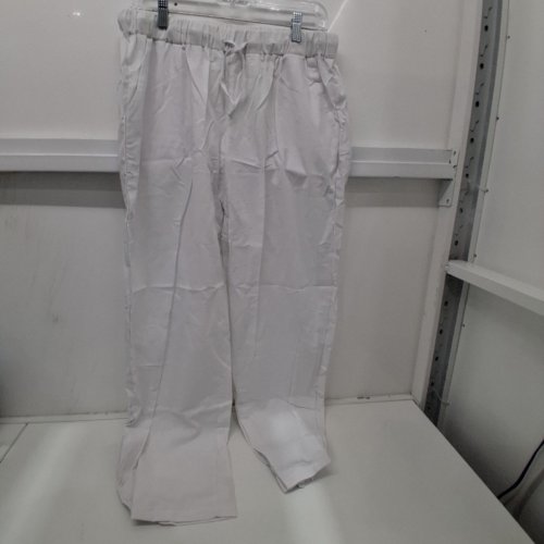 MEN'S DRAWSTRING WIDE LEG BEACH PANTS WITH POCKETS - LARGE - WHITE image 2