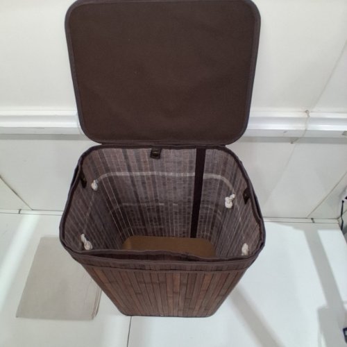 FOLDING BAMBOO LAUNDRY HAMPER / STORAGE BASKET - 72L - BROWN image 3