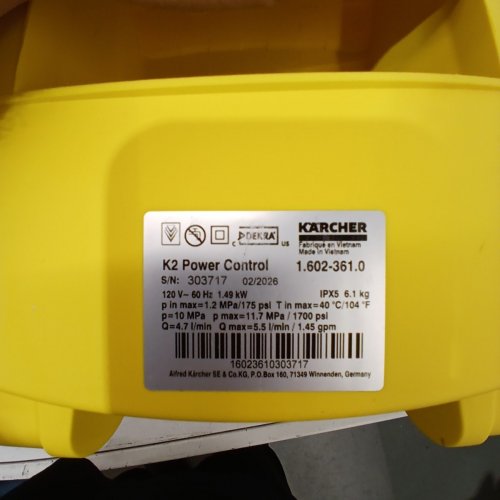 KARCHER K2 COMPACT ELECTRIC POWER WASHER - 1600PSI/1.25GPM - YELLOW/BLACK- (MODEL: K2 COMPACT/ 1.602-114.0) image 6