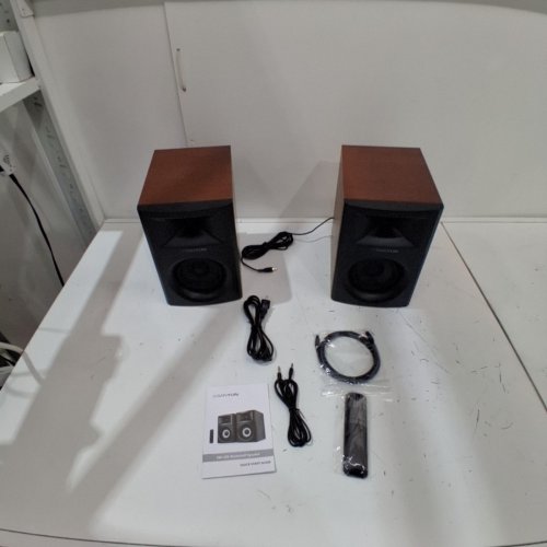 SANYUN 2-WAY POWERED BOOKSHELF SPEAKERS - 4" - BLUETOOTH CONNECTION - 80W - 20KHZ - WOOD GRAIN/BLACK (MODEL: SW205) image 3