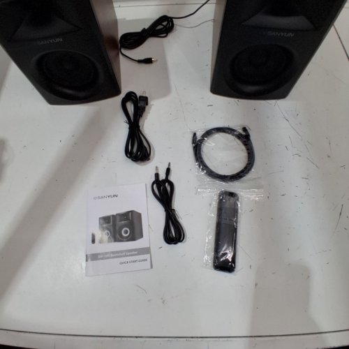 SANYUN 2-WAY POWERED BOOKSHELF SPEAKERS - 4" - BLUETOOTH CONNECTION - 80W - 20KHZ - WOOD GRAIN/BLACK (MODEL: SW205) image 5
