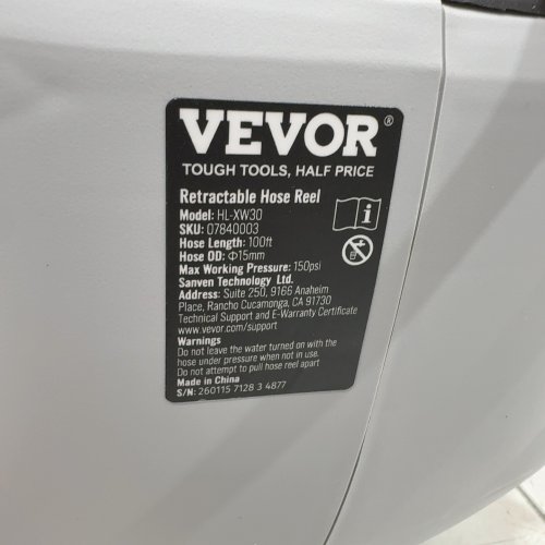 VEVOR RETRACTABLE HOSE REEL - 100FT - (MODEL: HL-XW30) image 2