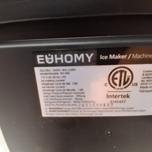 EUHOMY COUNTERTOP ICE MAKER MACHINE WITH HANDLE, BASKET AND SCOOP - MAKES 26LBS PER DAY - STAINLESS STEEL - (MODEL: IM001-BSI-CAEH / IM-06S) image 6