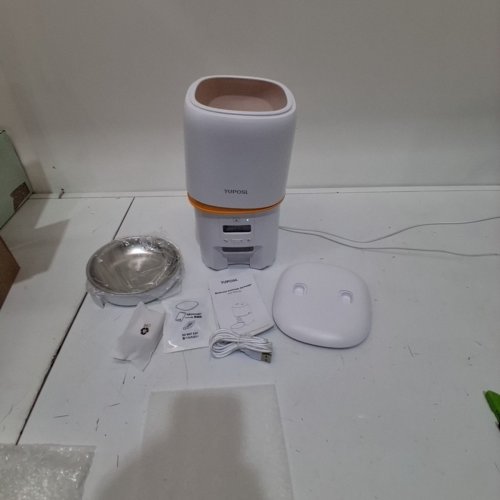 YUPOSL AUTOMATIC CAT FEEDER FOOD DISPENSER WITH ANTI-JAM DESIGN AND STAINLESS STEEL BOWL - 3L - WHITE/ORANGE (MODEL: YPF01) image 4