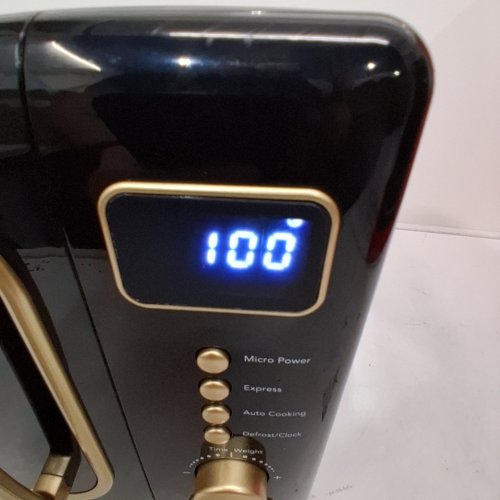 FRIGIDAIRE RETRO STYLE COMPACT MICROWAVE OVEN - 0.7CU.FT - 700W - BLACK/GOLD (MODEL: EMW788-BLACKGLD) image 2