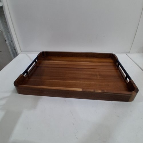 OURMIAO ACACIA WOOD SERVING TRAY WITH HANDLES - 22" X 15.7" - BROWN (MODEL: ‎OM0803) image 2